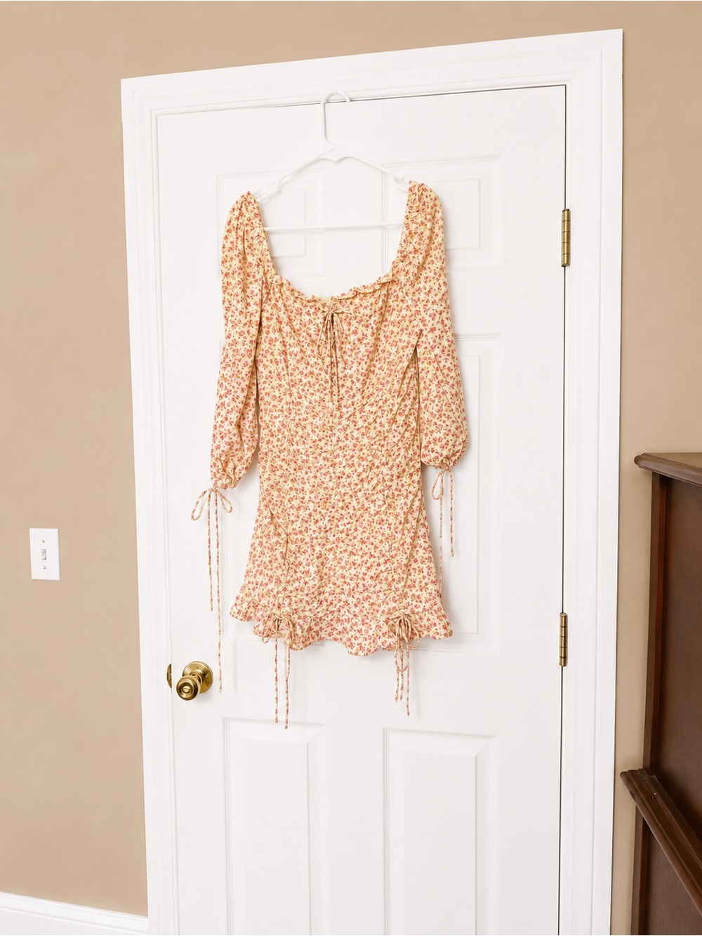 Hello Molly Yellow Floral Mini Dress with Pink Print